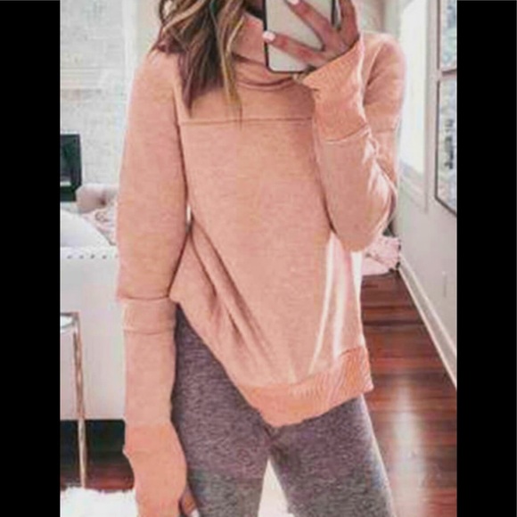 High Neck Loose TurtleNeck Loose Rib Knit Cuffs & Trim Slit Side Soft SweatShirt - Picture 3 of 8